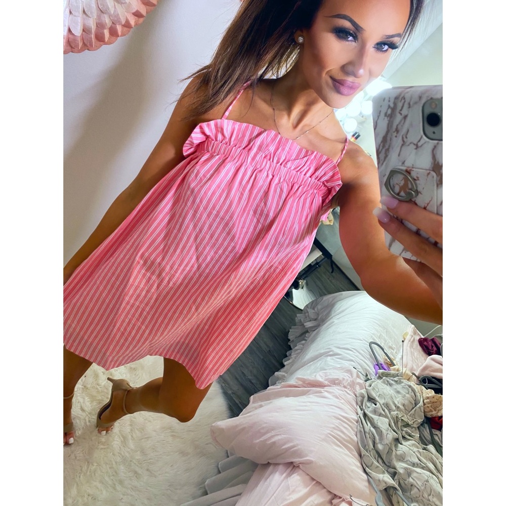 Coral and White Pin Striped Dress